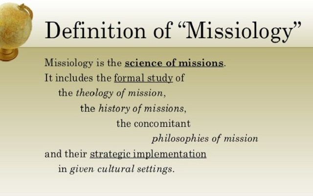 Missiology is the area of practical theology that investigates the mandate, message, and mission of the Christian church, especially the nature of missionary work.